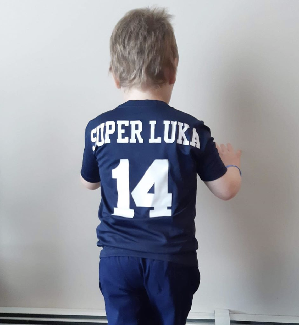 cancer kickers teammate luka turned around showing super luka 14 custom jersey back nike label